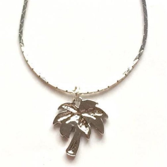 Palm Tree Necklace Silver Plated Island Beach Hawaii Nautical Enamel Coconut 18" - Picture 6 of 10